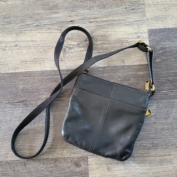 Authentic Fossil black leather crossbody bag purse - Picture 3 of 9